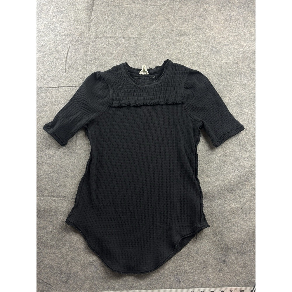 Free People Women's S Ruched Care Delicious Short Sleeve Top Black Capsule